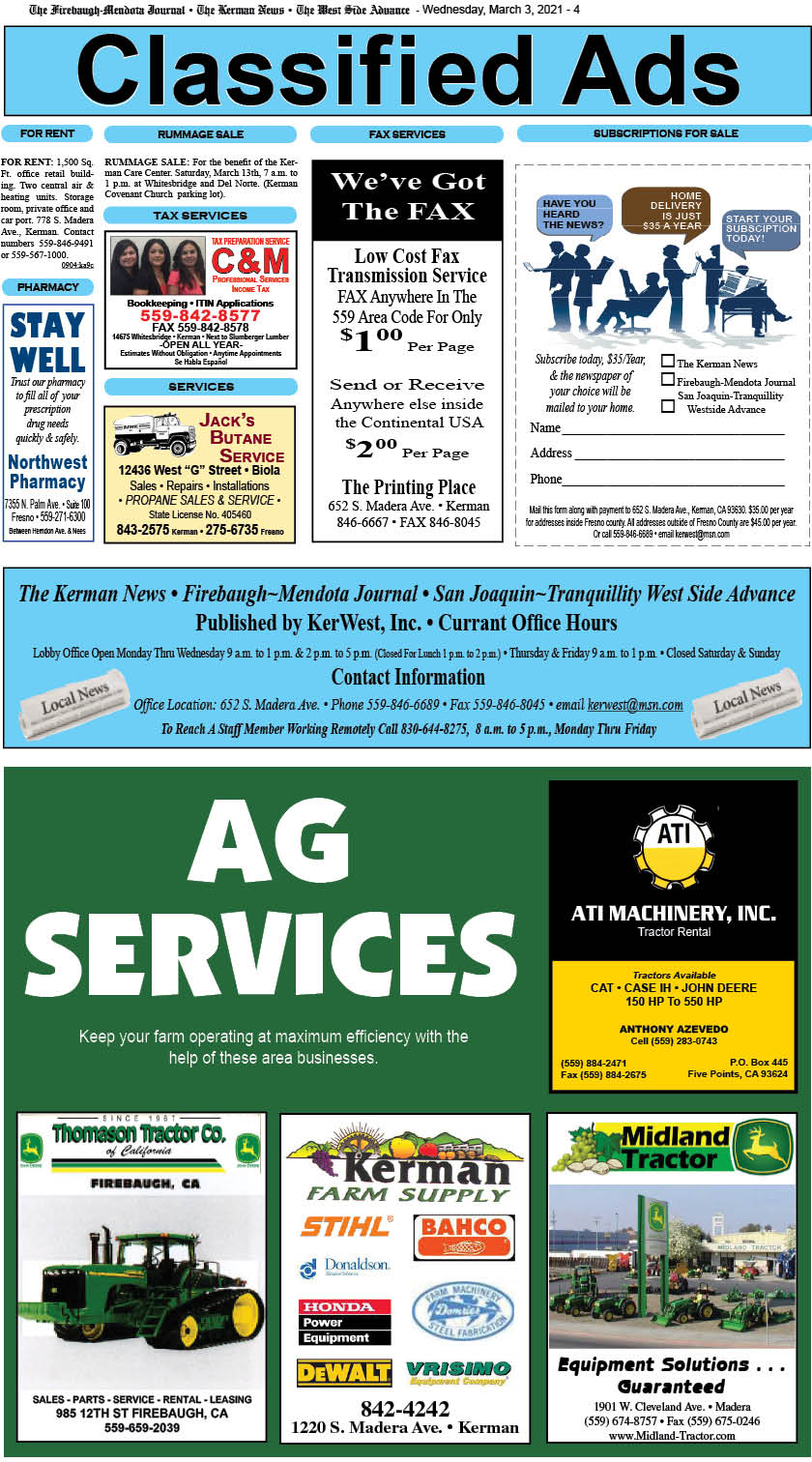 kerman news firebaugh mendota journal san joaquin tranquillity west side advance