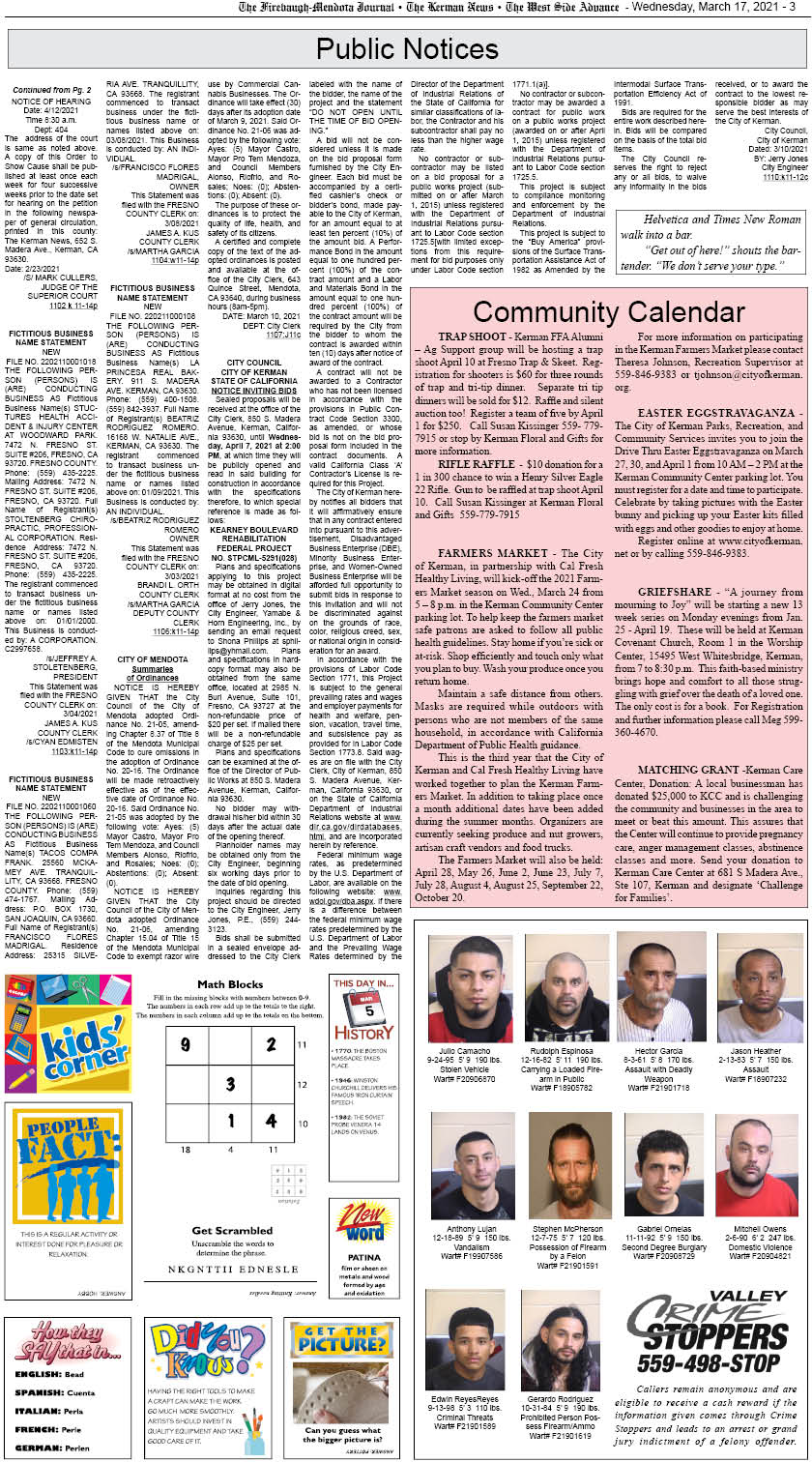 kerman news firebaugh mendota journal san joaquin tranquillity west