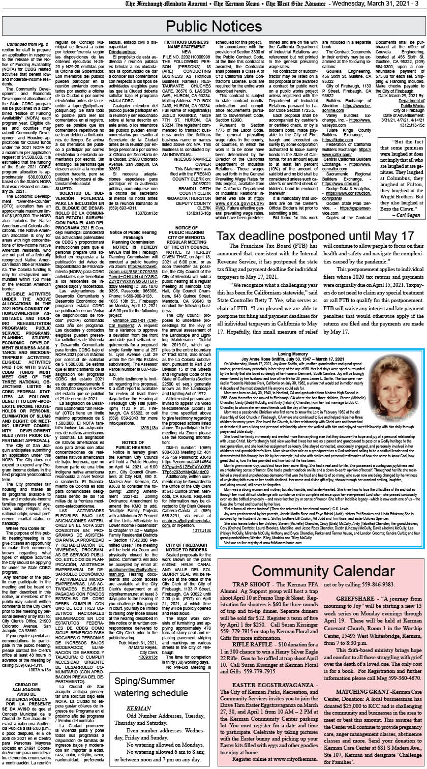 kerman news firebaugh mendota journal san joaquin tranquillity west side advance